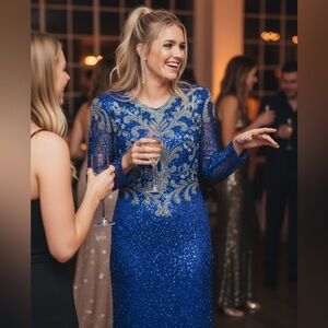 The Right Choice Vintage 100% Silk Beaded Maxi Gown Purple L deep iris